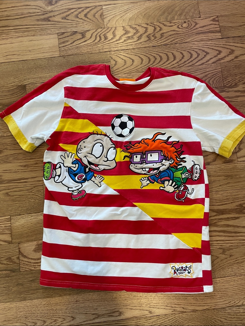 Embroidery Nickelodeon Red, White & Yellow Striped Rugrats Soccer Tee